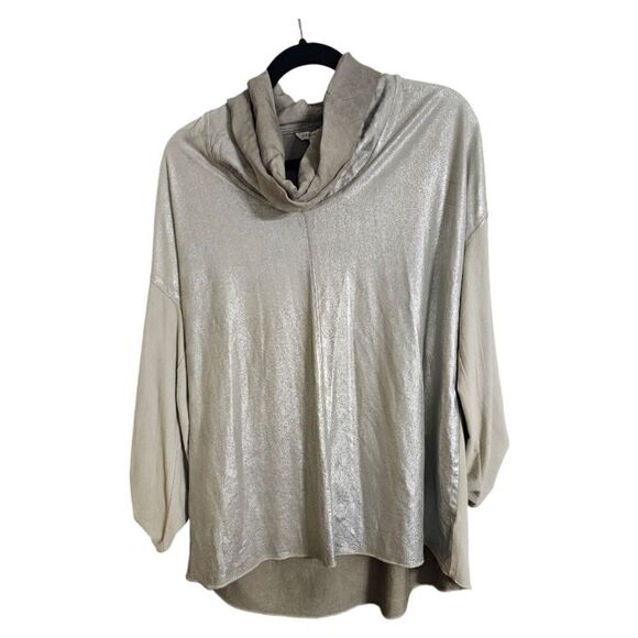 John Mark Tops - JOHN MARK Mixed Media Metallic Cowl Neck Tunic Shirt Top - Size Medium